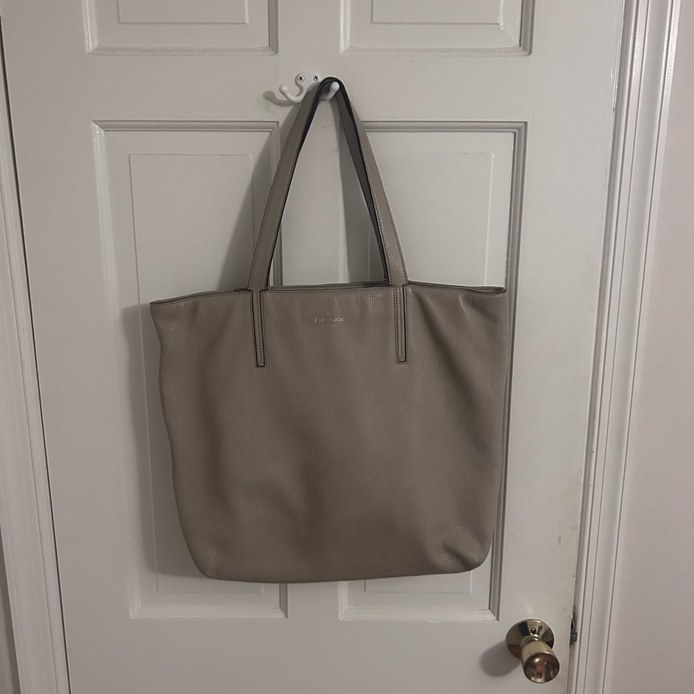 Kate Spade Pebbled Leather Gray beige Tote Bag